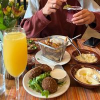 The Five Figs Mezze (falafel, za’atar fries, hummus, tabbouleh, baba ghanoush and pita)  at Figs in Jackson