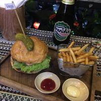 Outstanding vegetarian burger at Nook Eatery in Hue