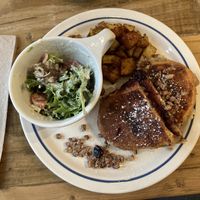 Haus French toast monster, salad and home fries!!! at Two Dollar Radio Headquarters in Columbus