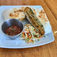Mac and cheeze stuffed tortuga with lentil “beef” at Two Dollar Radio Headquarters in Columbus