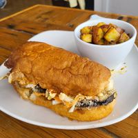 Pambazo sandwich with home fries at Two Dollar Radio Headquarters in Columbus