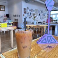 Ice coffee w/ oat milk  at Two Dollar Radio Headquarters in Columbus