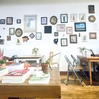 Fun walls and lots of books  at Two Dollar Radio Headquarters in Columbus