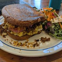 Breakfast sandwich at Two Dollar Radio Headquarters in Columbus