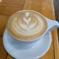 Oat milk latte at Two Dollar Radio Headquarters in Columbus