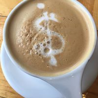 My almond milk latte with hazelnut shot, delicious! at Two Dollar Radio Headquarters in Columbus