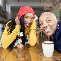 Me and my mom enjoying a Dirty Chai!  at Two Dollar Radio Headquarters in Columbus