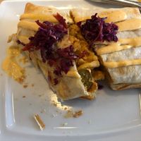 Taco Mac-n-cheez tortuga - took a bite before I took the photo . at Two Dollar Radio Headquarters in Columbus