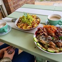 Buddha bowl, nachos, chai tea and medicinal mushroom! at RAWR Bar in Apollo Bay