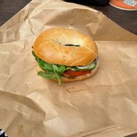 Sweet potato falafel on plain bagel  at The Whole Bagel in Bath