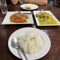 Rice with yellow curry and pad Thai   at Nop Nan in Bangkok