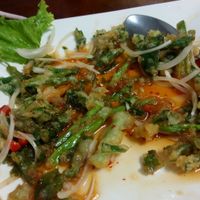 morning glory tempura (don't miss it!) at Nop Nan in Bangkok