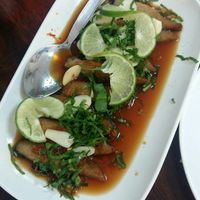 Mock fish in lemon and garlic sauce at Nop Nan in Bangkok