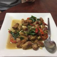 Fried mushrooms with fake meat at Nop Nan in Bangkok