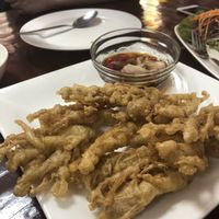 Deep fried enoki mushrooms  at Nop Nan in Bangkok