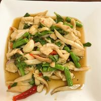Thai spicy basil mock meat   at Nop Nan in Bangkok