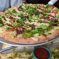 Vegan cheeseburger pickle pizza at Trail Rider in Cedar Crest