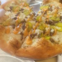 cheeseburger pickle pizza at Trail Rider in Cedar Crest