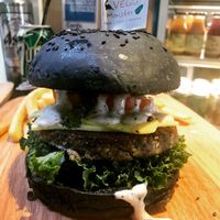 Dark giant burger! at Veggi Monster in Hong Kong Island