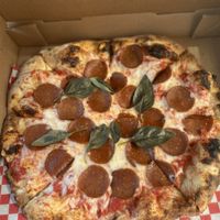 vegan pepperoni and soy mozzarella pizza  at King Dough in Indianapolis