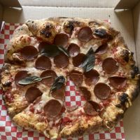 vegan pepperoni and soy mozzarella pizza  at King Dough in Indianapolis