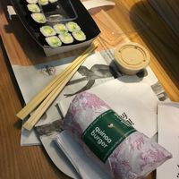 Avocado sushi, quinoa burger and sesame dip  at STN - Itsu in Stansted