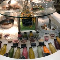 Selection of fresh juices and desserts at The Saints Stores in Thessaloniki