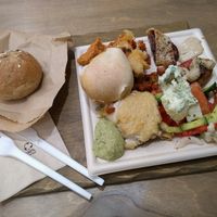 Small plate buffet with bread at The Saints Stores in Thessaloniki