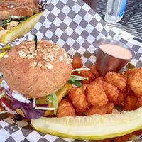 Del Burger with Tots at Detroit Street Filling Station in Ann Arbor