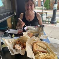 Tater tots, a noodle dish, a cheezy sandwich- everything was incredible!! 🥪🍜🥔🍹  at Detroit Street Filling Station in Ann Arbor