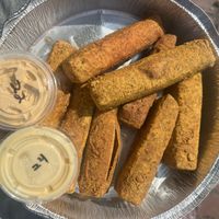 Tofu fingers with amazingggg sauces   at Detroit Street Filling Station in Ann Arbor