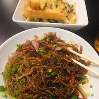 Sweet potato noodles & Penne alfredo  at Detroit Street Filling Station in Ann Arbor