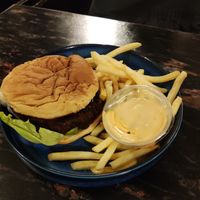 Vegan burger, chips and mayo at Prikid in Reykjavik