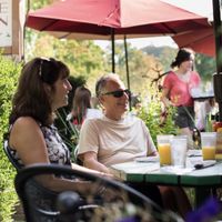 Outdoor seating at Runcible Spoon in Bloomington