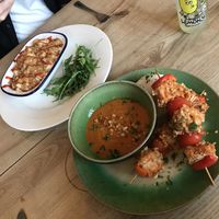 Macaroni cheese & jackfruit satay skewers at Beetroot Sauvage in Edinburgh