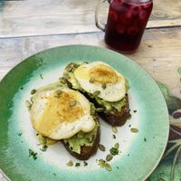 Fried ‘egg’ and avocado toast at Beetroot Sauvage in Edinburgh
