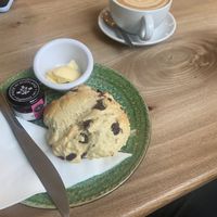 latte and scone #Veganuary at Beetroot Sauvage in Edinburgh
