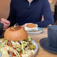 Korean chicken sandwich + buffalo chicken mac burrito   at Serenity Now in Glasgow