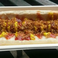 Jumbo dog at Shoe Tree Cafe in Newcastle Upon Tyne