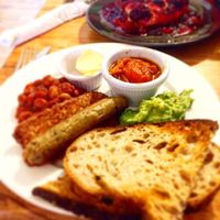 Little breakfast with sourdough toast and tempeh rasher at Shoe Tree Cafe in Newcastle Upon Tyne