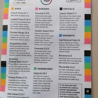 Current menu at Essential Vegan @ Ten to One Bar in North London