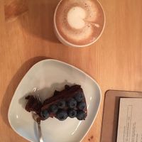 Mocha + Chocolate and blueberry cake at Essential Vegan @ Ten to One Bar in North London