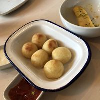 Cheese balls and fried yam at Essential Vegan @ Ten to One Bar in North London