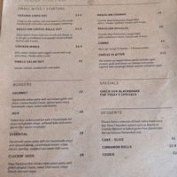 menu at Essential Vegan @ Ten to One Bar in North London