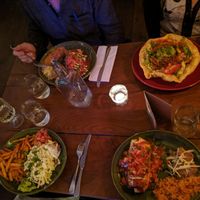 Rear two contain meat. Front left is fries and front right is burrito at Geronimo's FGT   in Stockholm