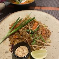 vegan pad thai and vegan thai red curry  at Giggling Squid in Warwick