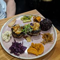 Pumpkin stuffed mushroom tempura Teishoku.  at Wabi Sabi Salon in Collingwood