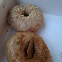 Peanut doughnut and lotus doughnut at La Donuteria in Bratislava