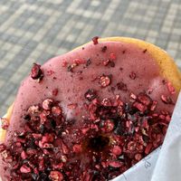 Red forest vegan donut 🍓  at La Donuteria in Bratislava