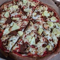 Vegan pepperoni and cheese by Real Fake Meats at Stone Pizza in Dartmouth